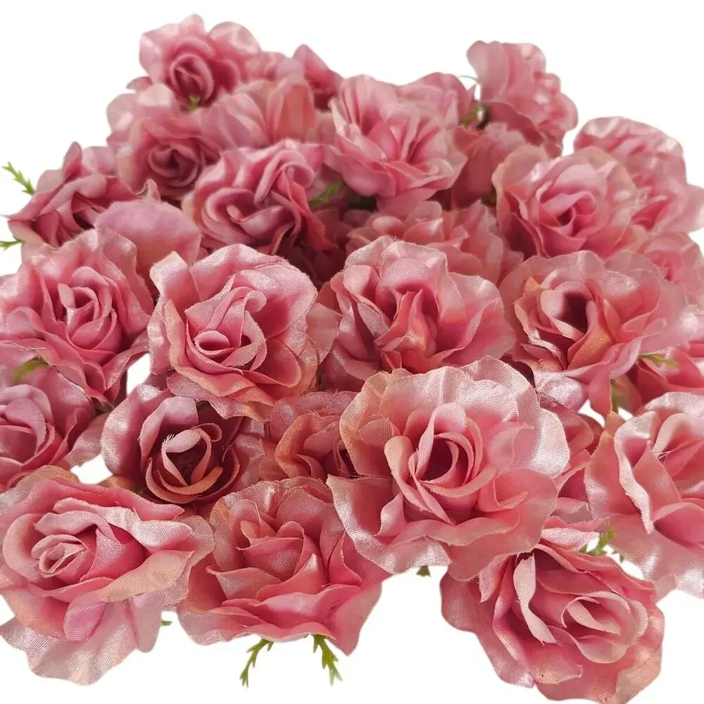 100 Pink Satin Rose Heads Stemless Wedding Floral Craft DIY 2.5in Flowers